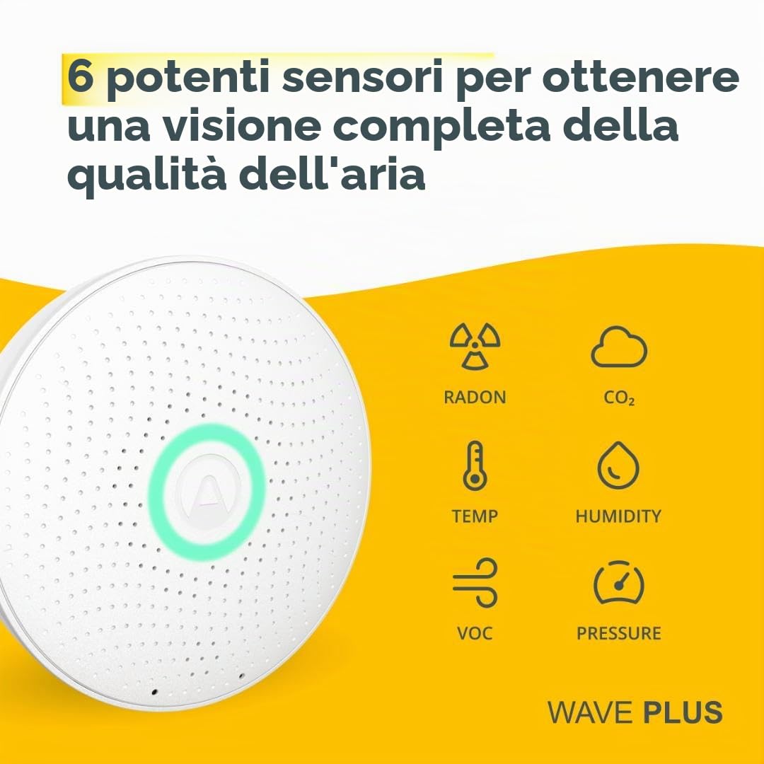 Airthings Wave Plus Sensore Radon CO2 6in1 Batteria