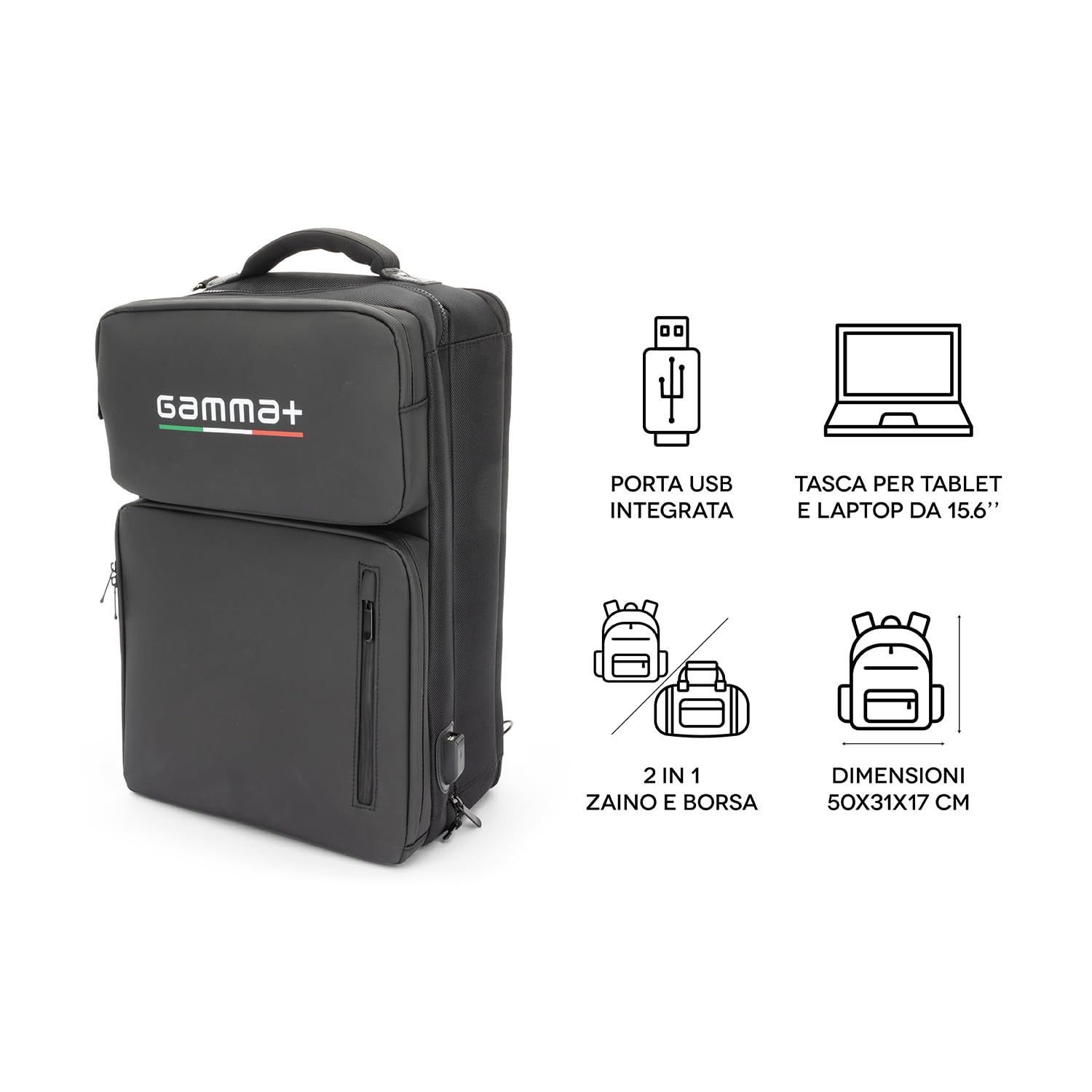 Gamma-Scout Zaino Barbiere Borsa Professionale Nero USB 50x31 cm