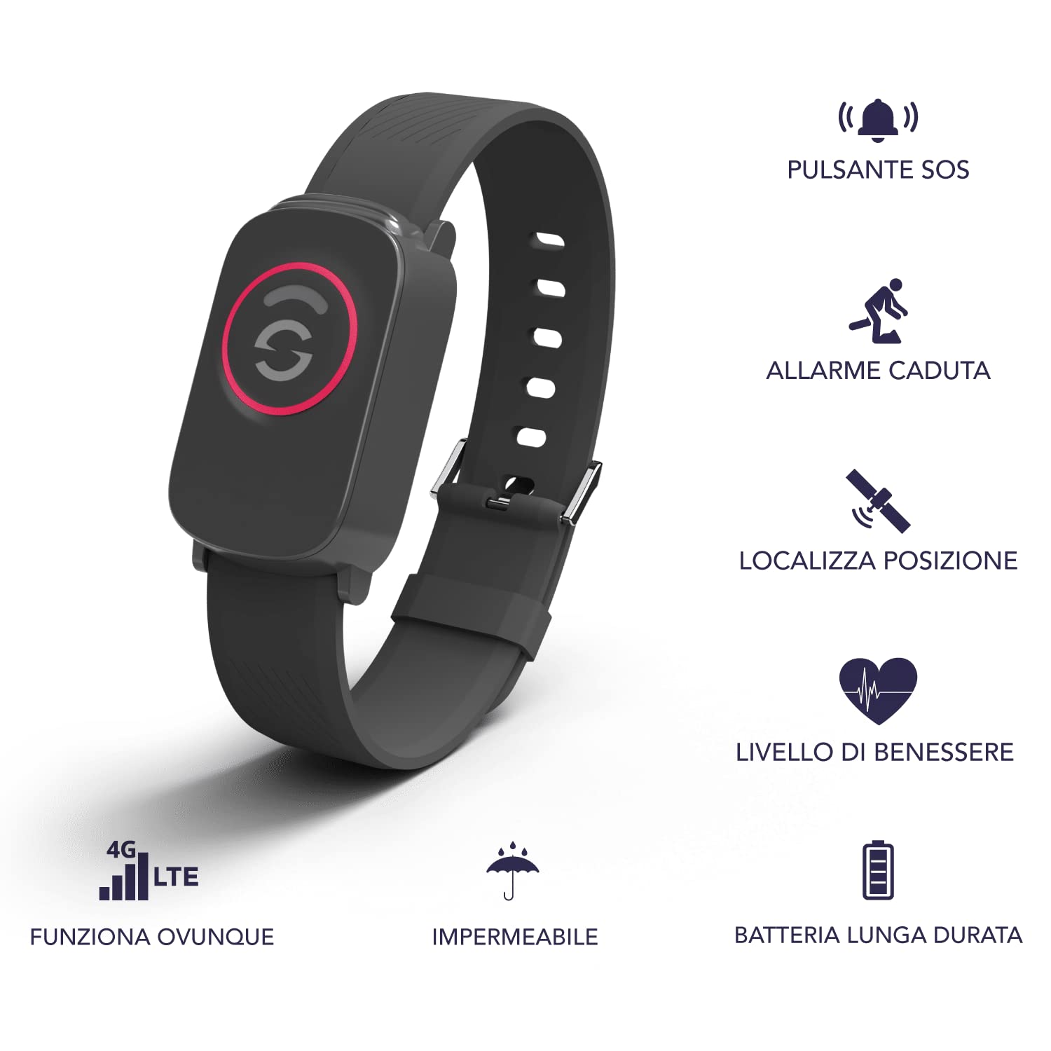 Seremy bracciale salvavita anziani 40mm GPS SOS battito
