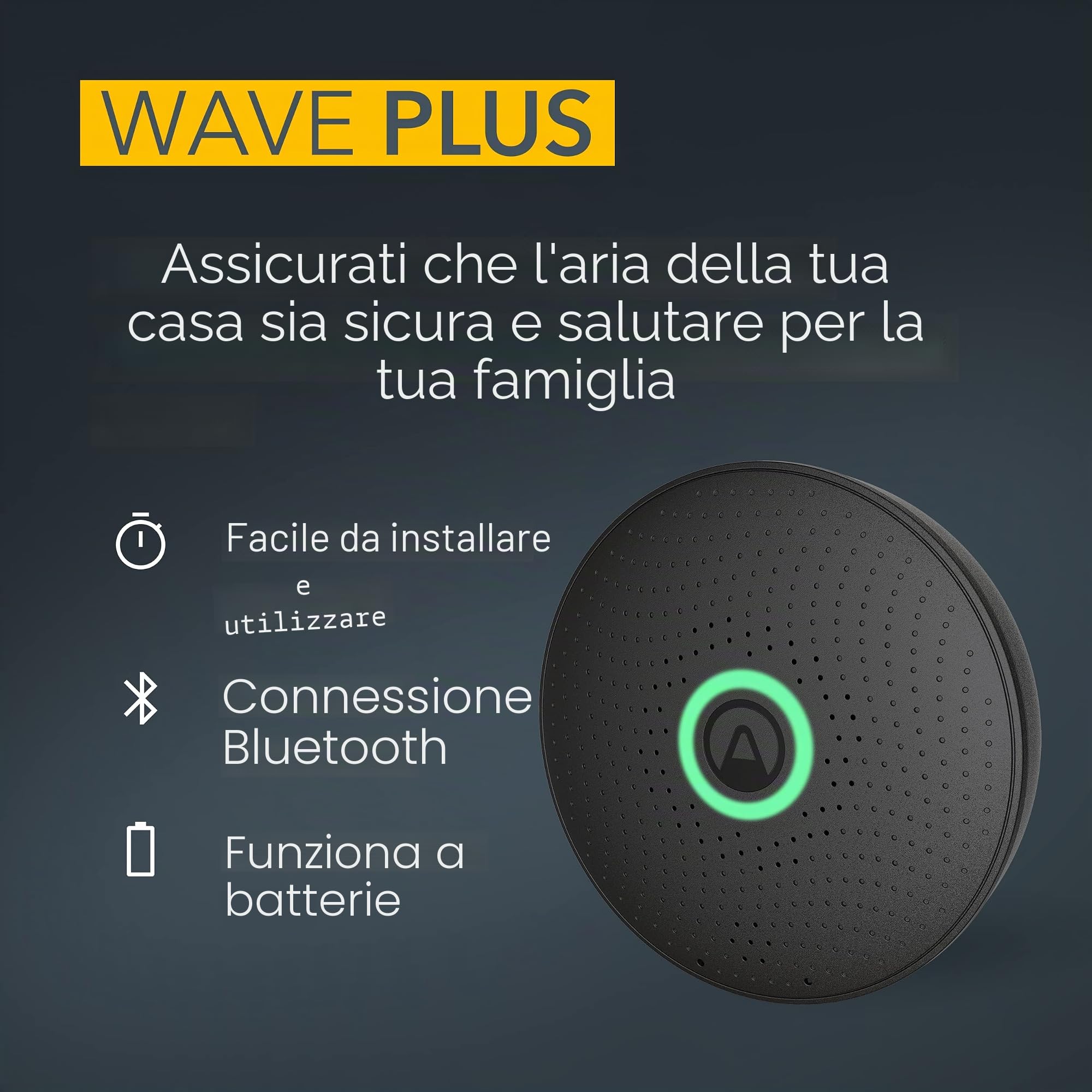 Airthings Wave Plus monitor aria nero radon CO2 6 sensori