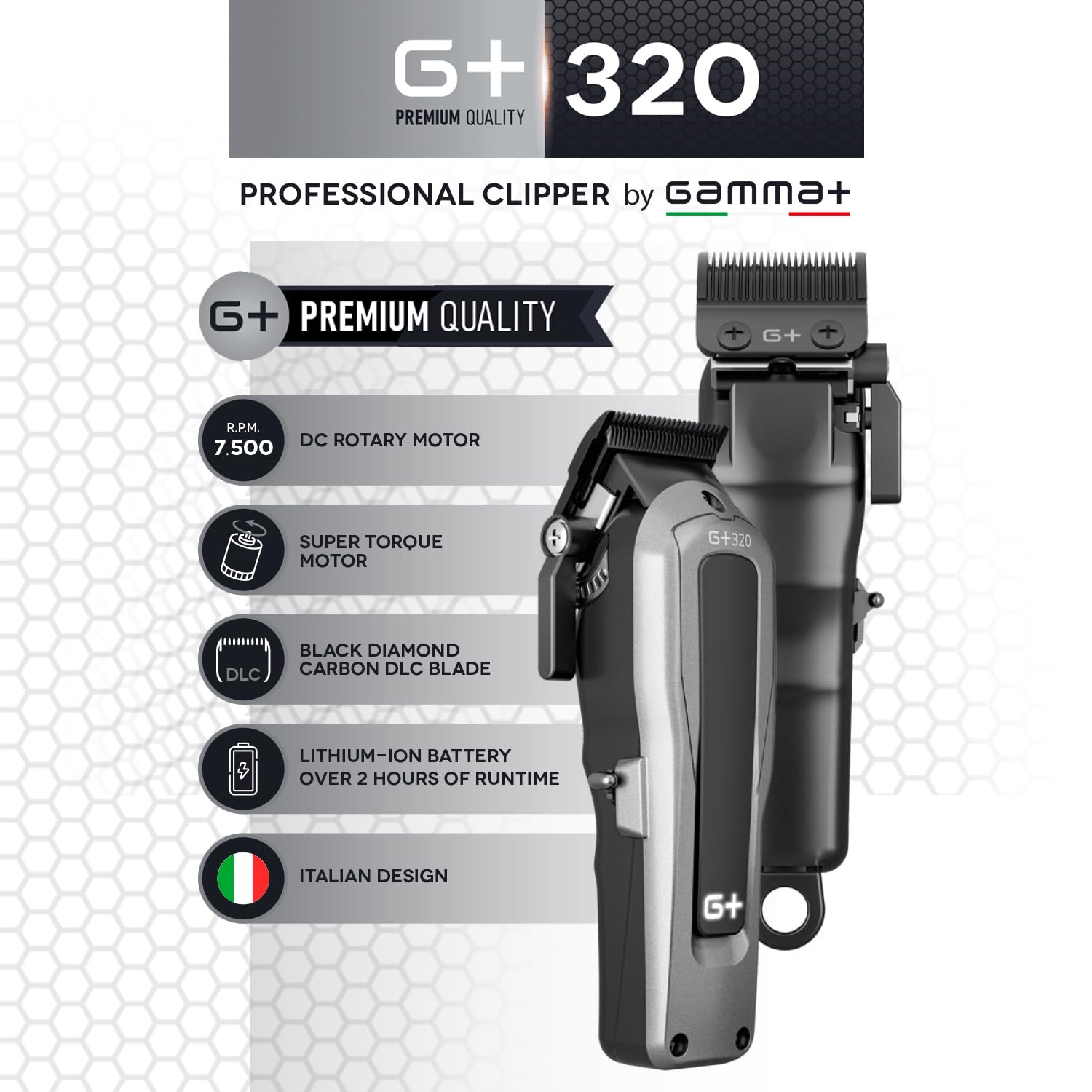 Gamma+ G+320 clipper professionale DLC 7500 RPM senza fili