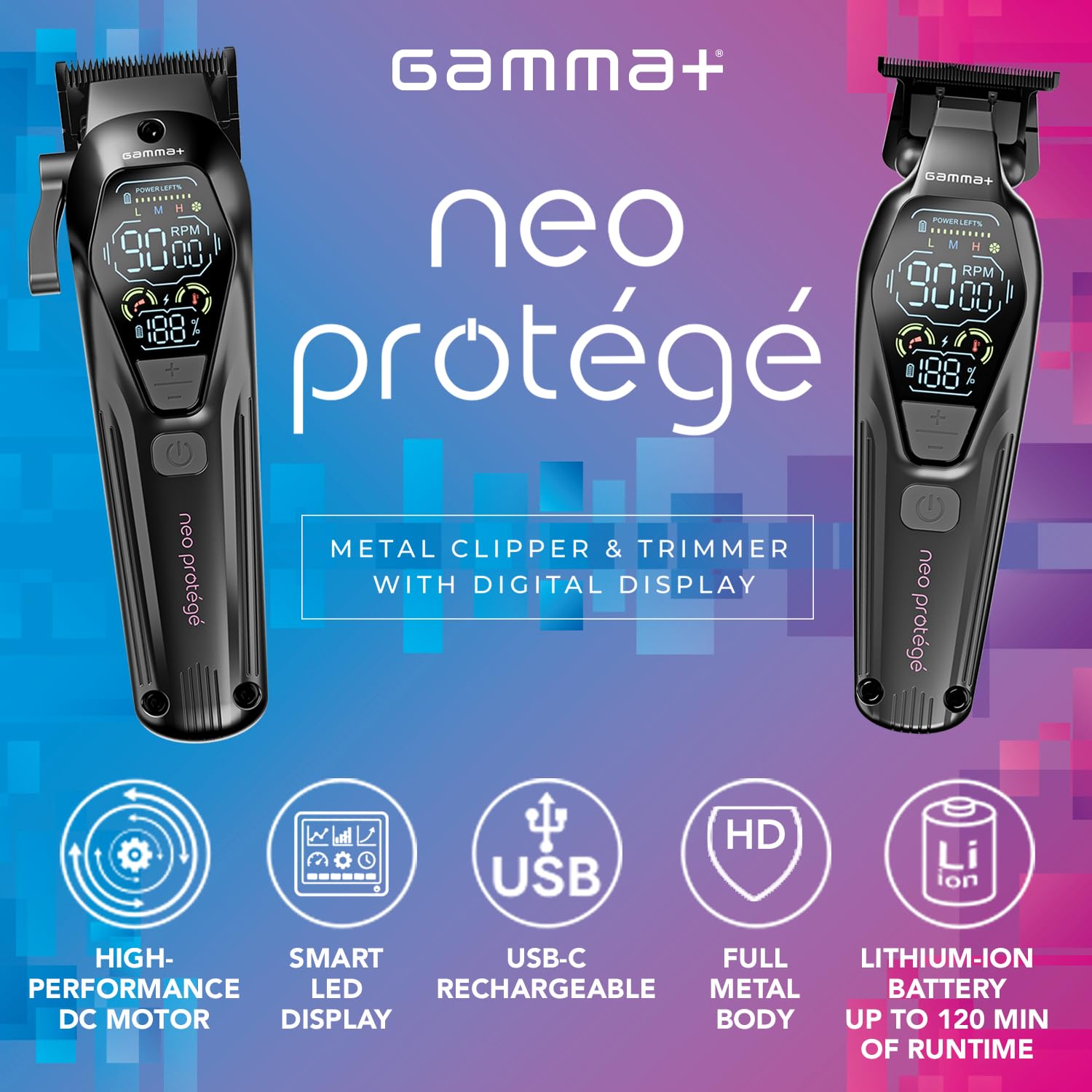 Gamma+ Neo Protégé Kit Clipper+Trimmer DLC 120 Min USB-C