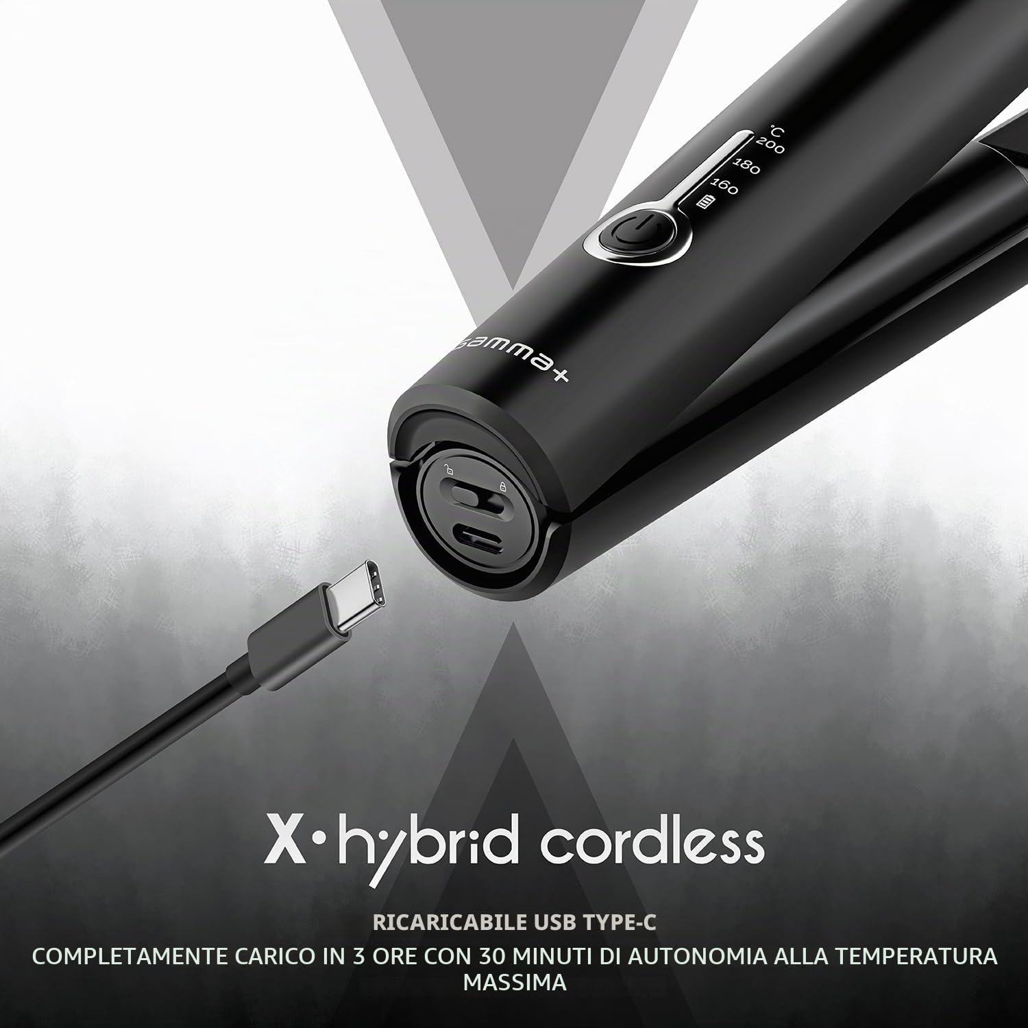 Gamma-Scout X-Hybrid Mini Piastra Cordless Capelli Nero USB-C