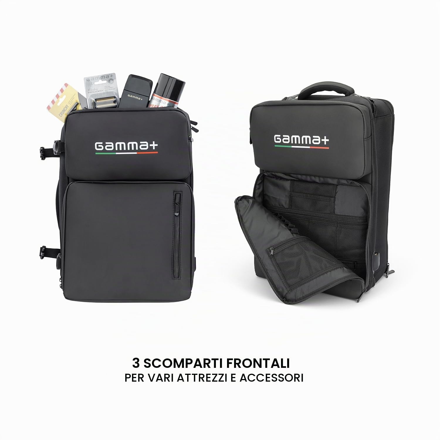 Gamma-Scout Zaino Barbiere Borsa Professionale Nero USB 50x31 cm