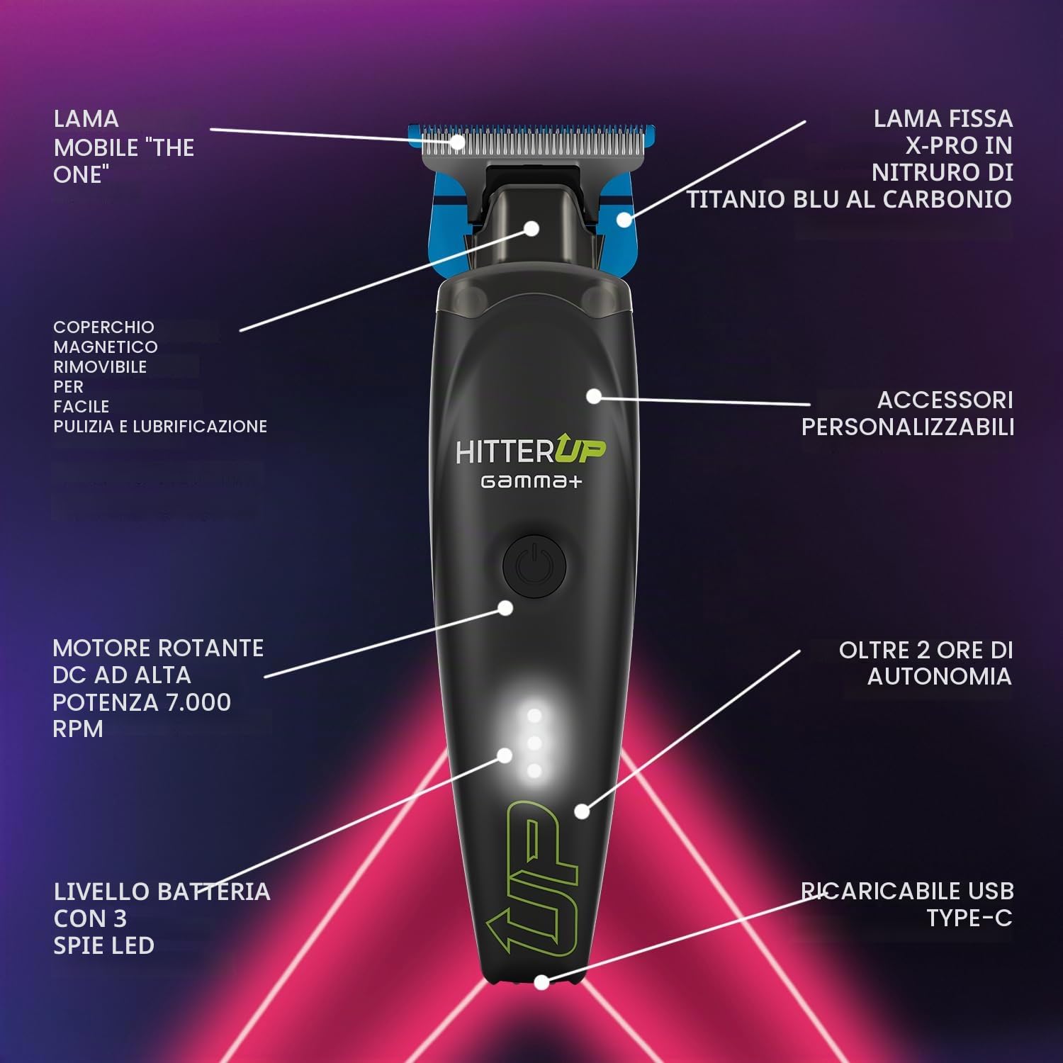 Gamma-Scout Hitter Up Trimmer Regolabarba 7000 RPM USB-C Nero