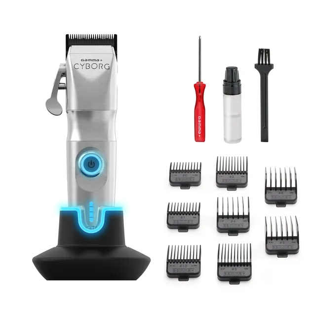 Gamma+ Cyborg Clipper Tagliacapelli Metallo Brushless 8 Pettini