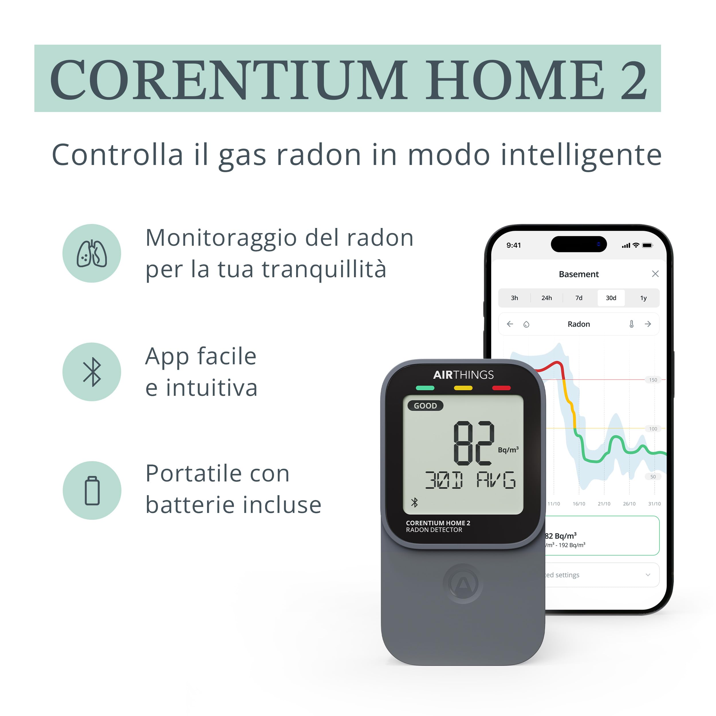Airthings 325 Corentium Home 2 rilevatore radon bluetooth
