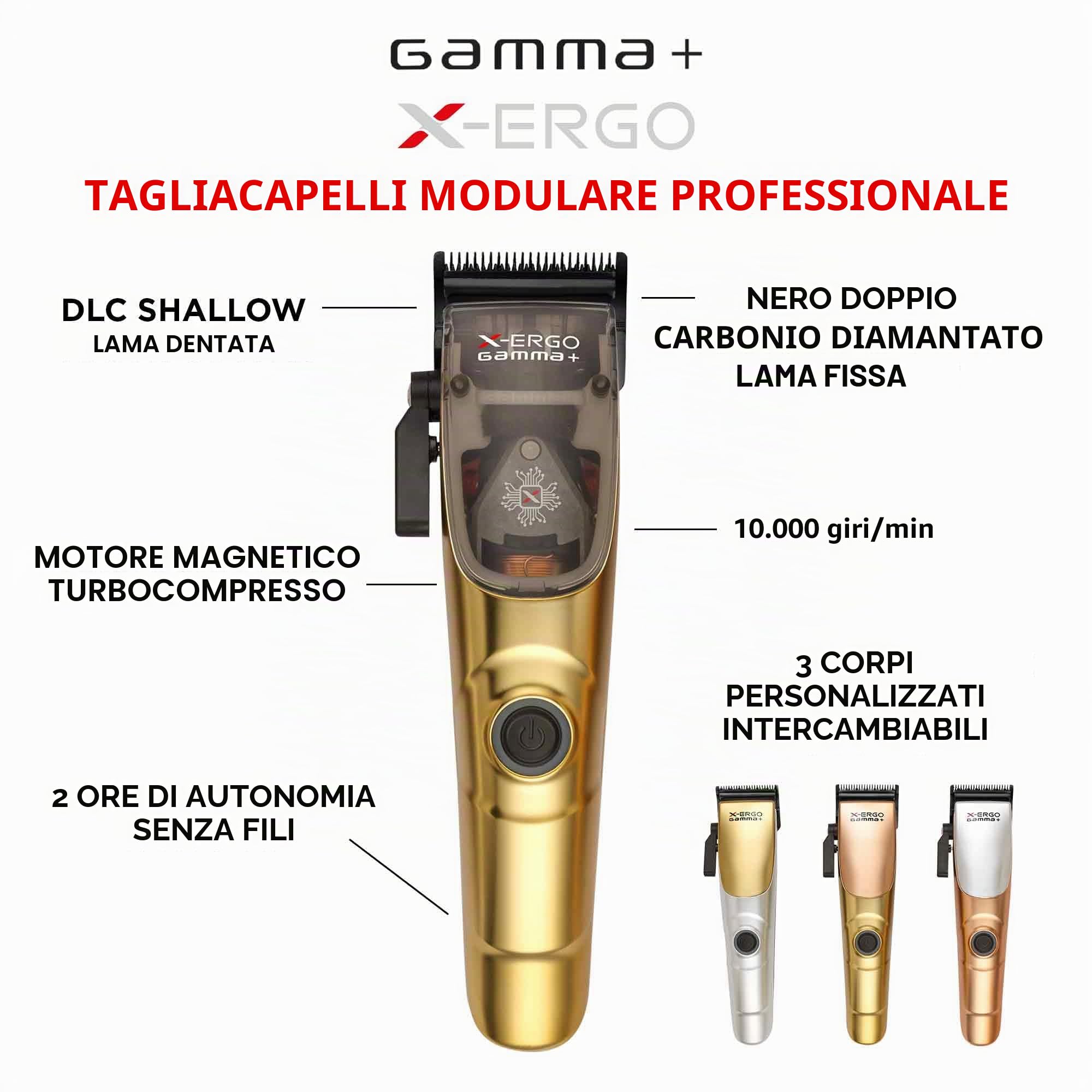 Gamma+ X-Ergo tagliacapelli wireless 9V lama DLC 120 min