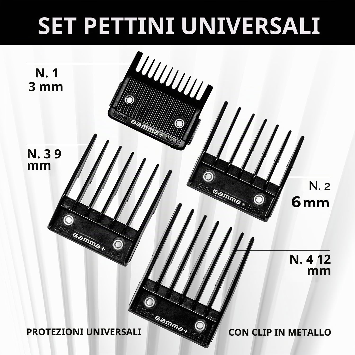 Gamma-Scout Accessori Set 4 Pettini Universali Clipper 3-12 mm Nero
