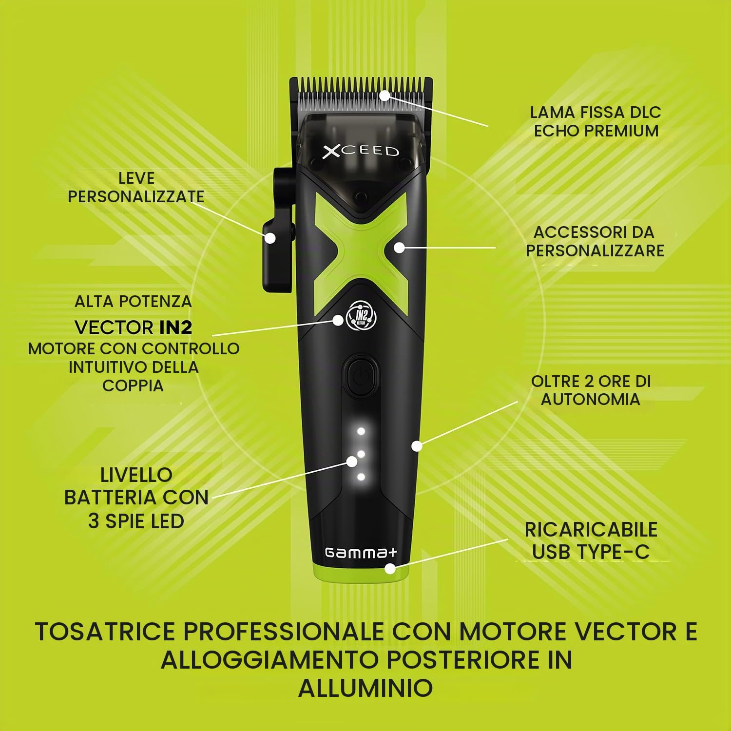 Gamma+ XCEED Clipper tagliacapelli 180 min USB-C