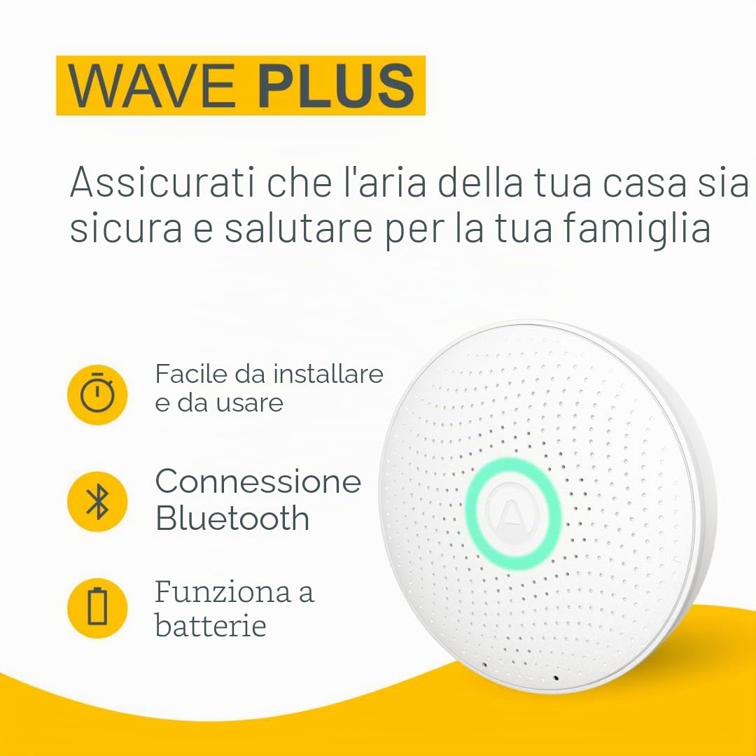 Airthings Wave Plus Sensore Radon CO2 6in1 Batteria