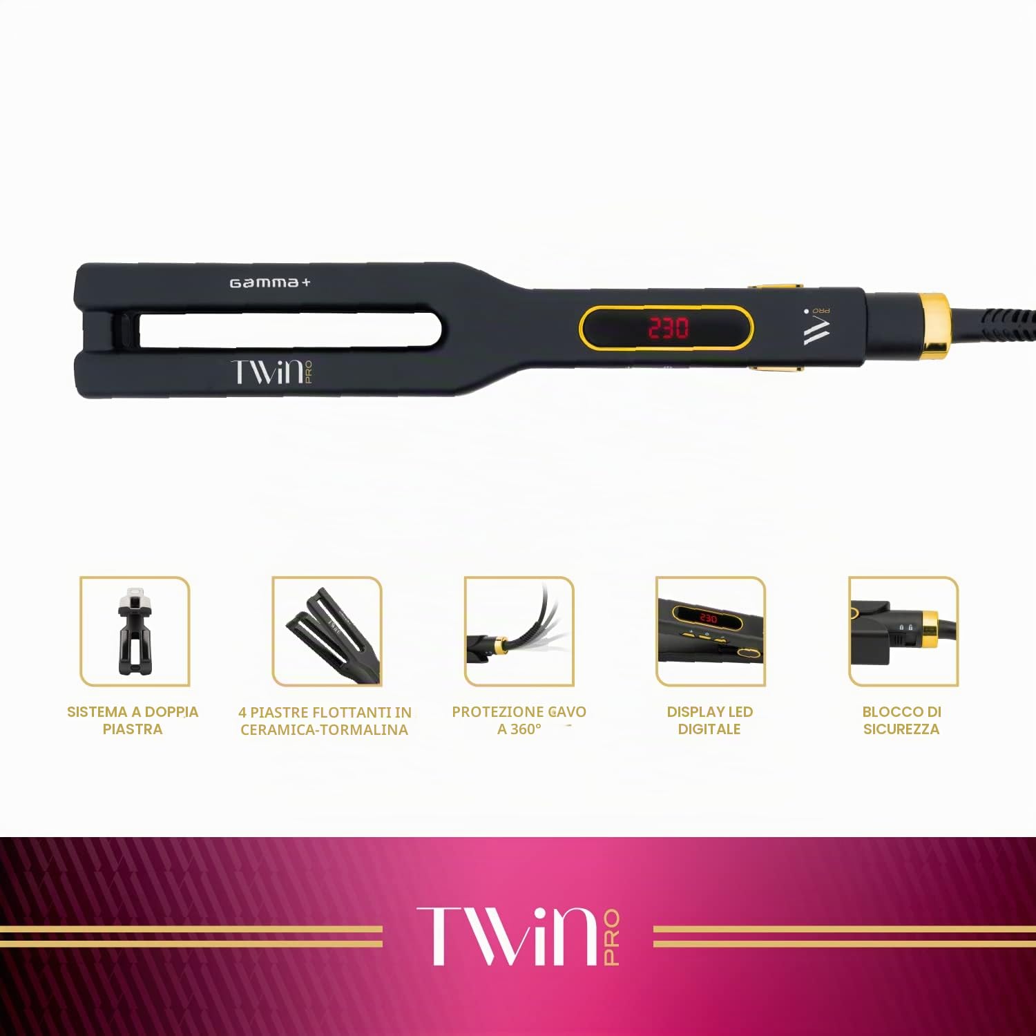 GAMMAPIÙ Twin piastra capelli ceramica 4 matrici 130-230°C