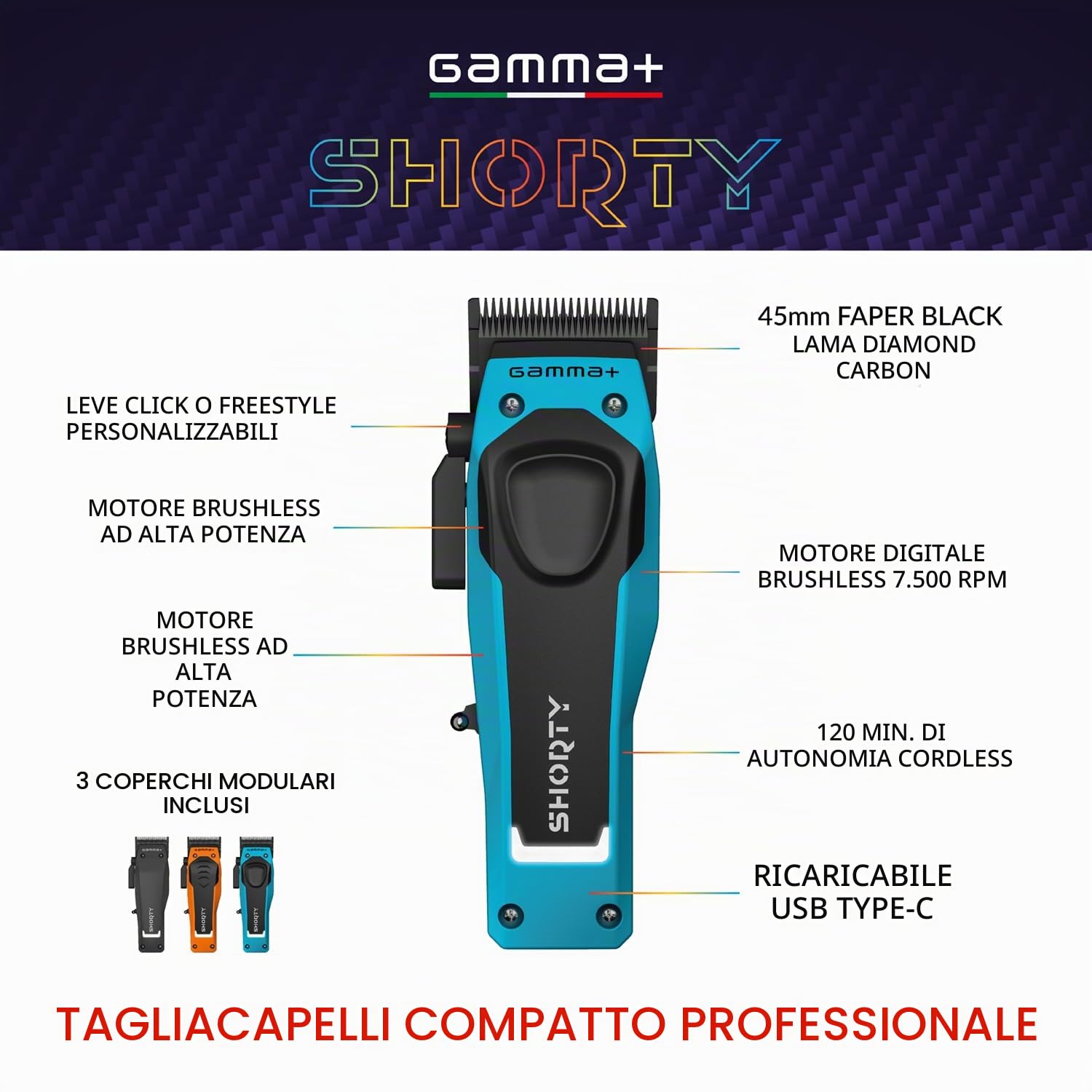 Gamma+ Shorty clipper brushless 120 min lama 45mm USB-C