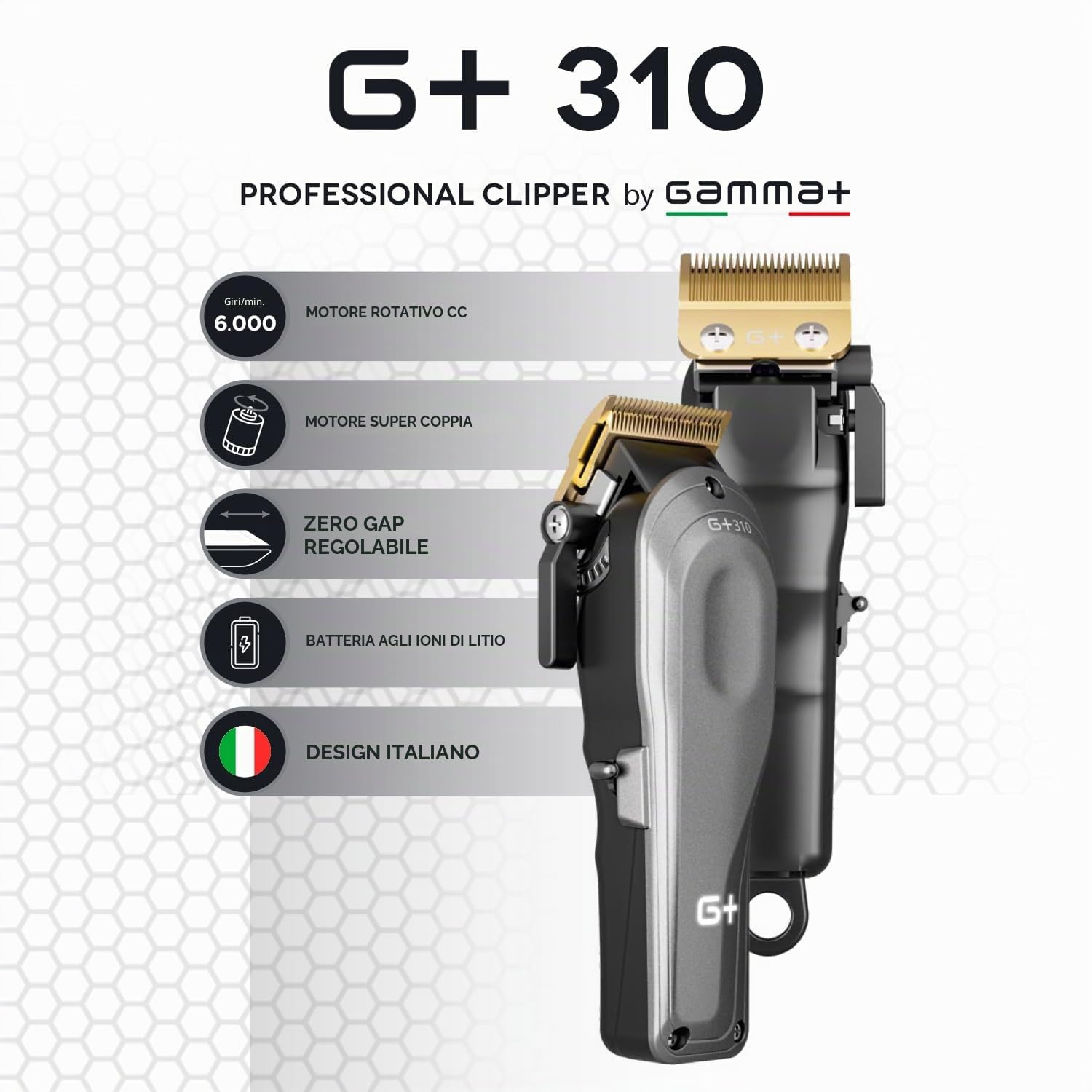 Gamma+ G+310 Tagliacapelli USB-C Zero Gap 4 Pettini
