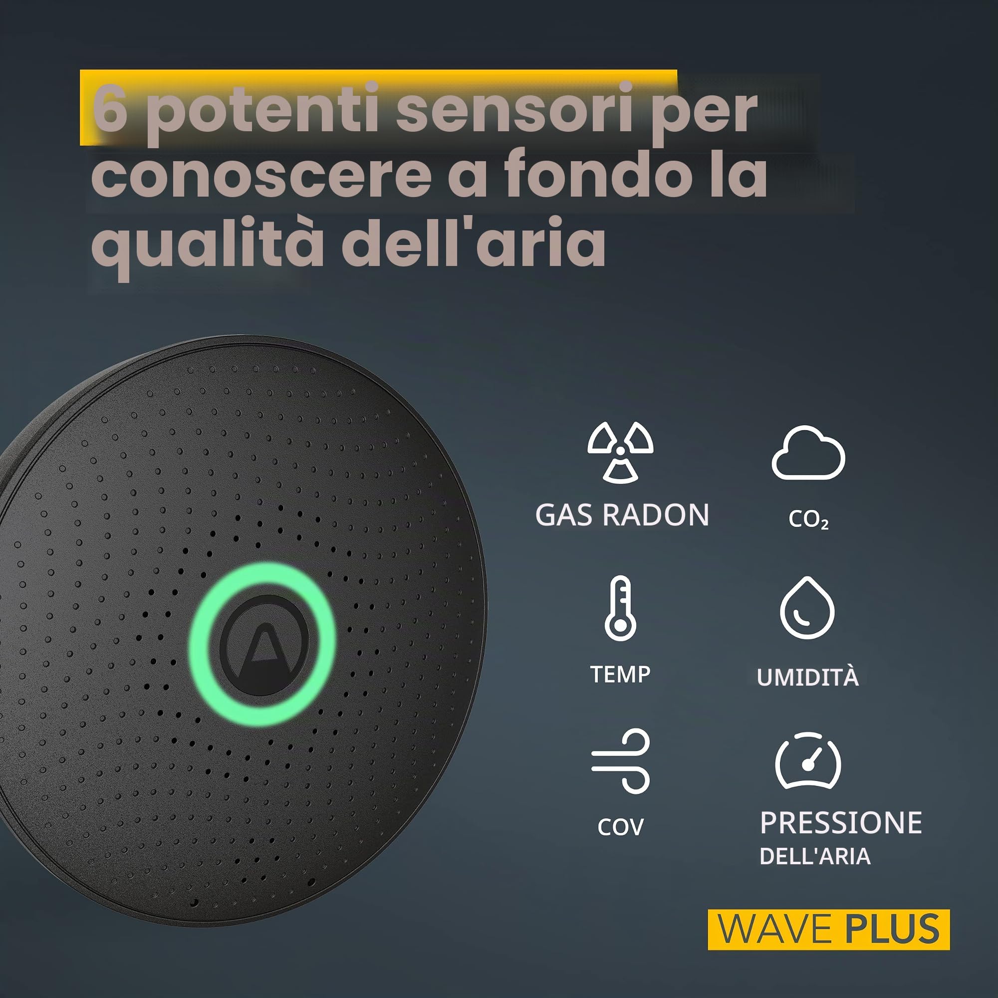 Airthings Wave Plus monitor aria nero radon CO2 6 sensori