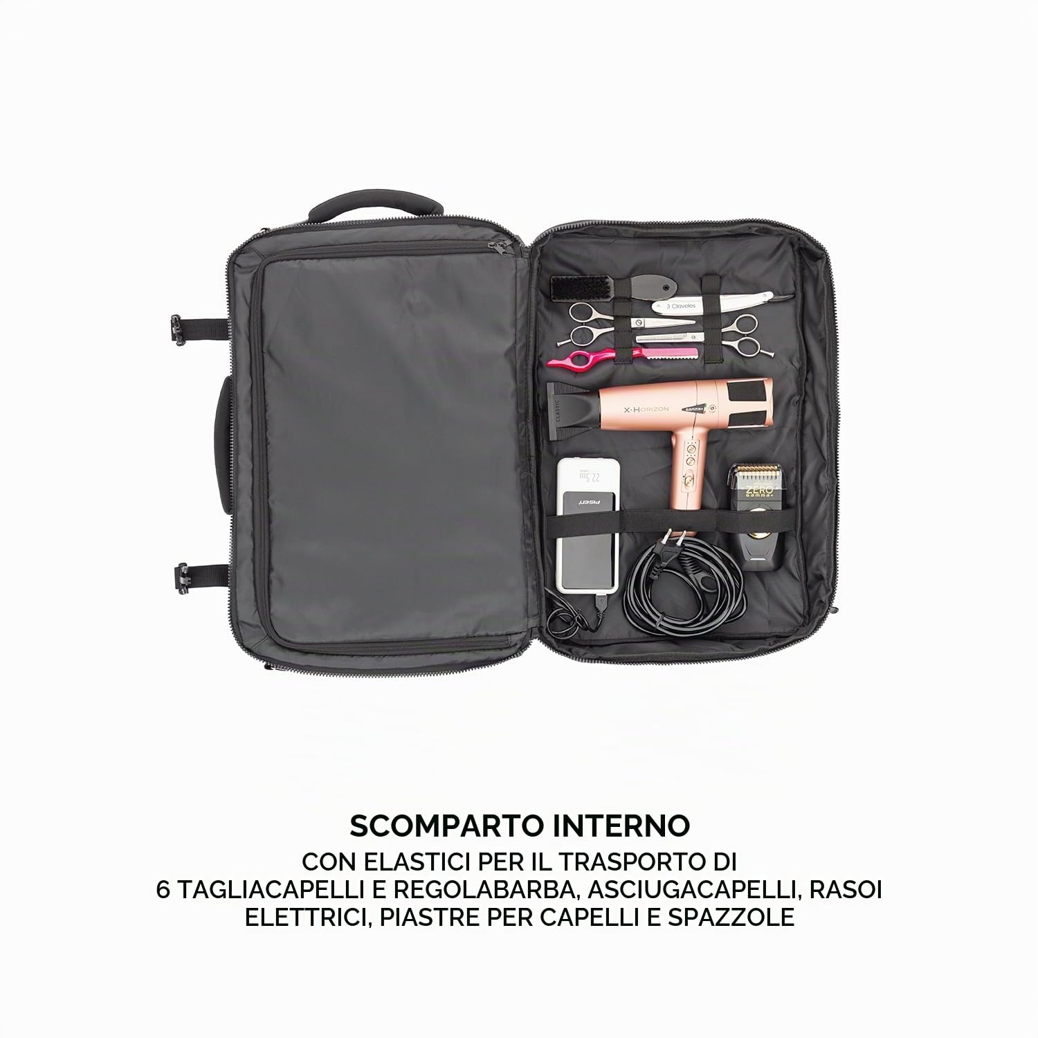 Gamma-Scout Zaino Barbiere Borsa Professionale Nero USB 50x31 cm