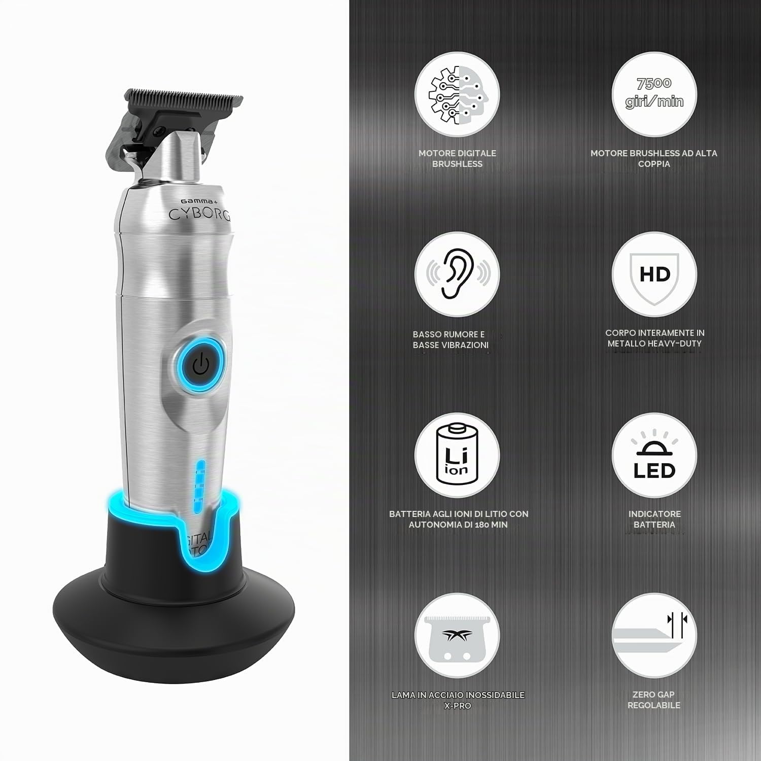 Gamma+ Cyborg Trimmer metallo brushless 180 minuti