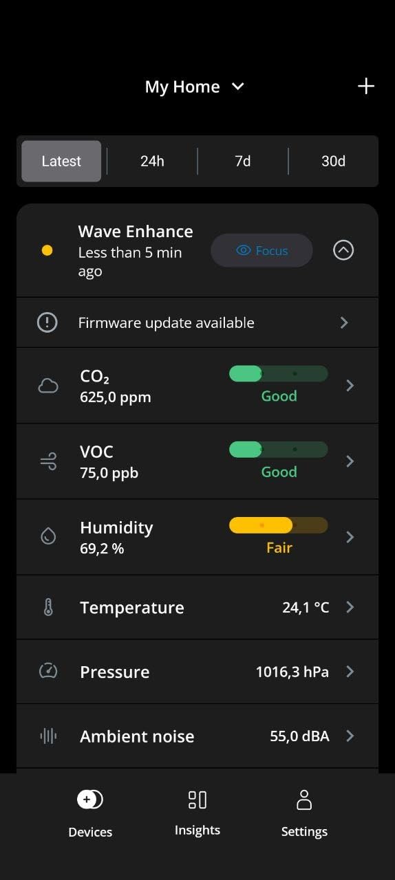 Airthings 321 Wave Enhance monitor CO2 VOC Bluetooth